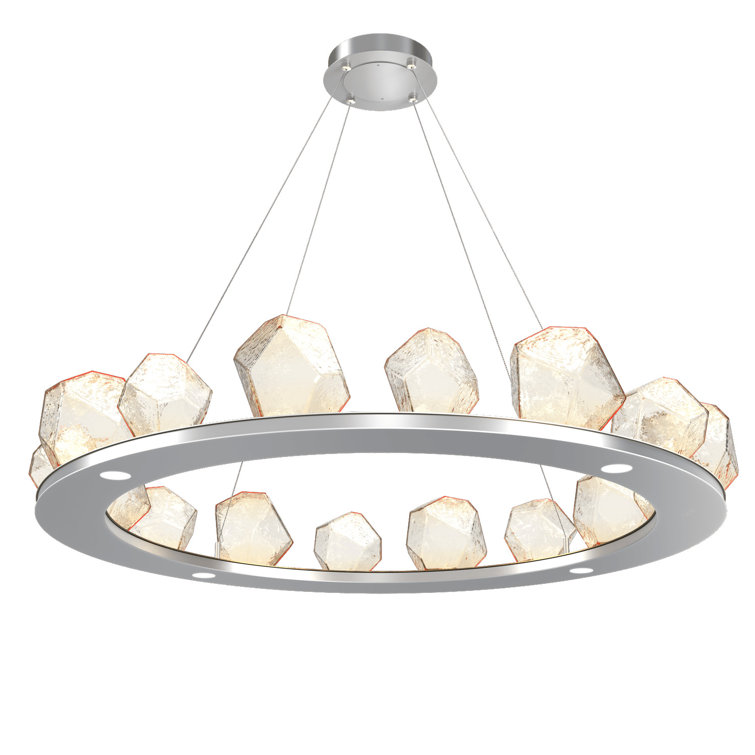 Matte Black Crystal Gem Ring Chandelier with Amber Shades