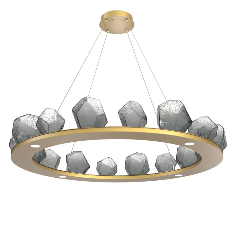 Matte Black Crystal Gem Ring Chandelier with Amber Shades