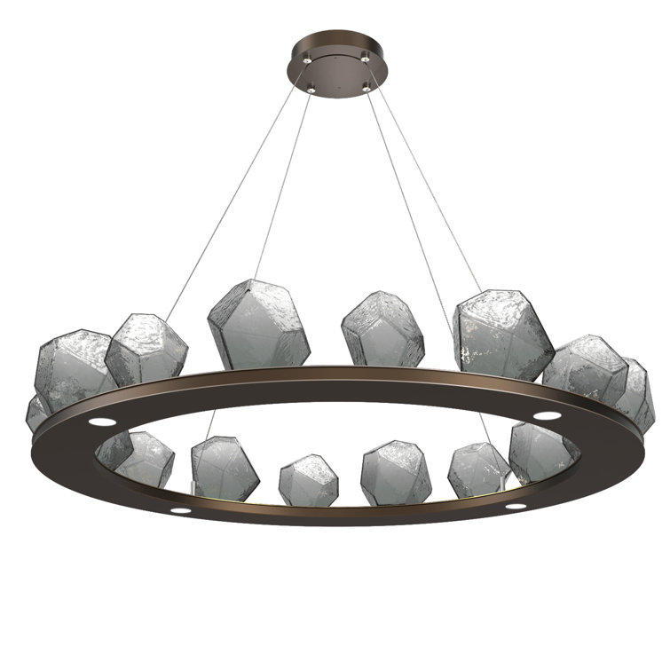 Matte Black Crystal Gem Ring Chandelier with Amber Shades