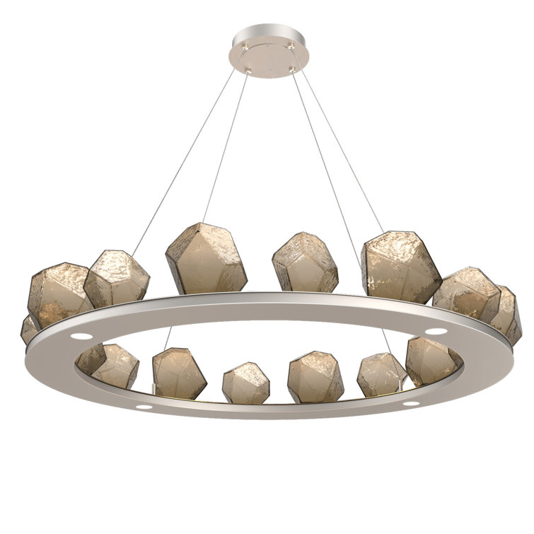 Matte Black Crystal Gem Ring Chandelier with Amber Shades
