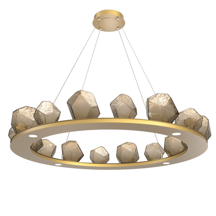 Matte Black Crystal Gem Ring Chandelier with Amber Shades