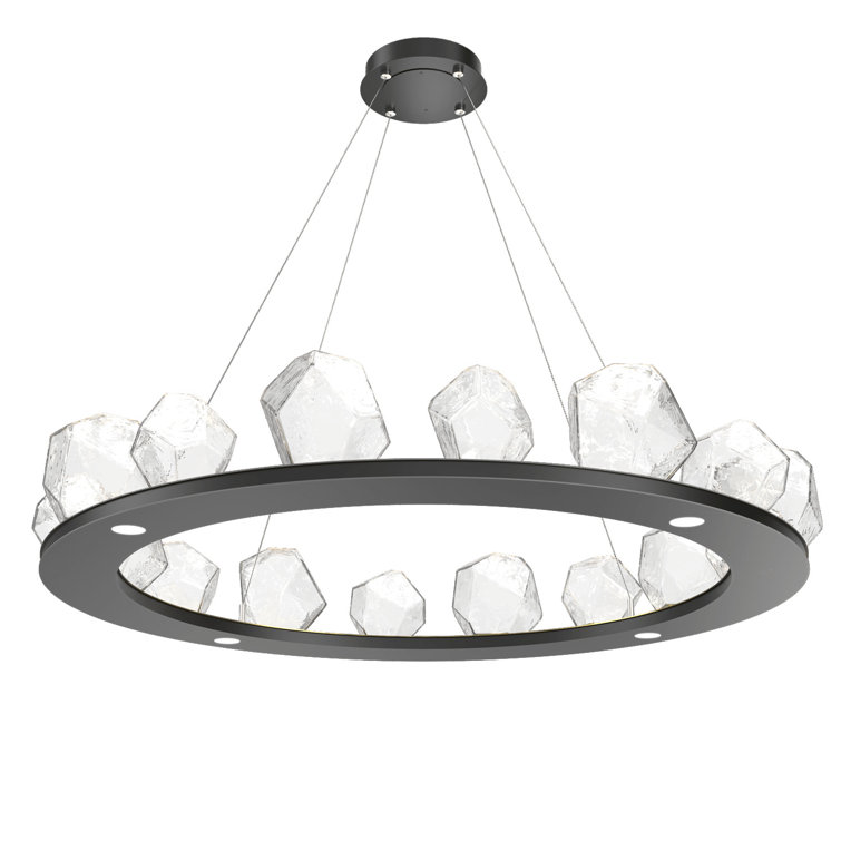 Matte Black Crystal Gem Ring Chandelier with Amber Shades