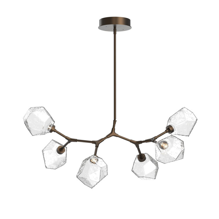 Branching Bubble Bronze Linear Chandelier with Clear Crystal Gems