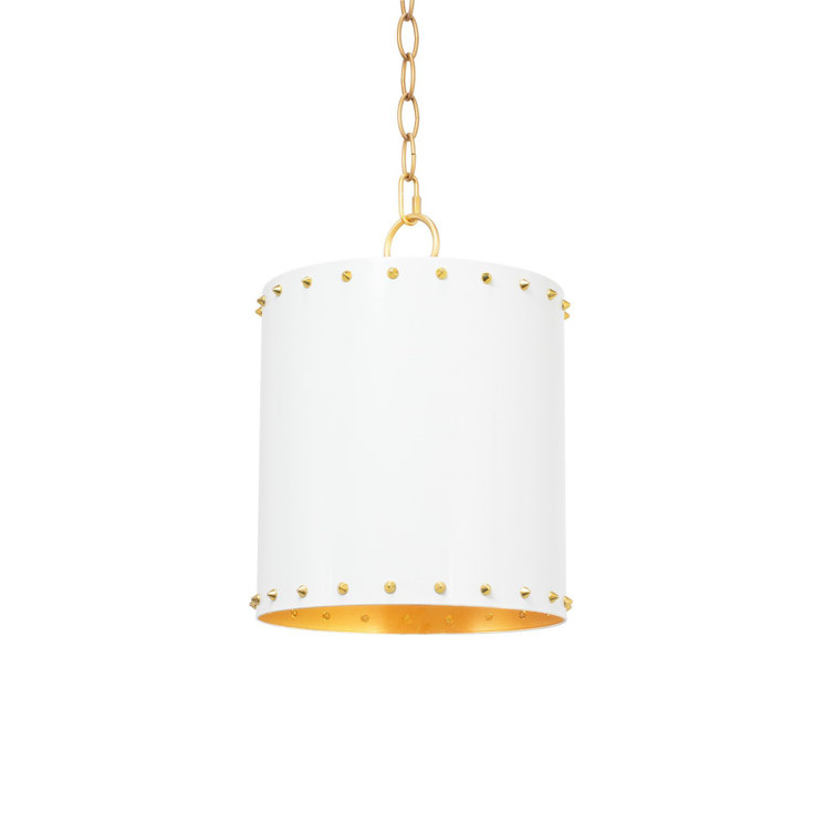 White Drum Iron Pendant Light with Gold Accents