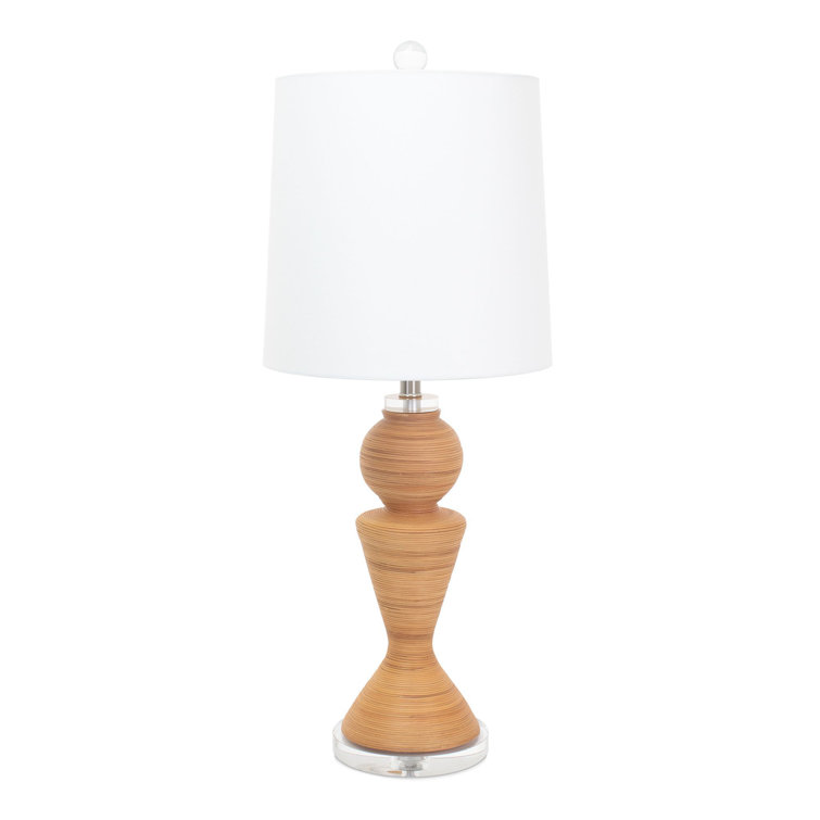 Natural Rattan Table Lamp with White Linen Shade