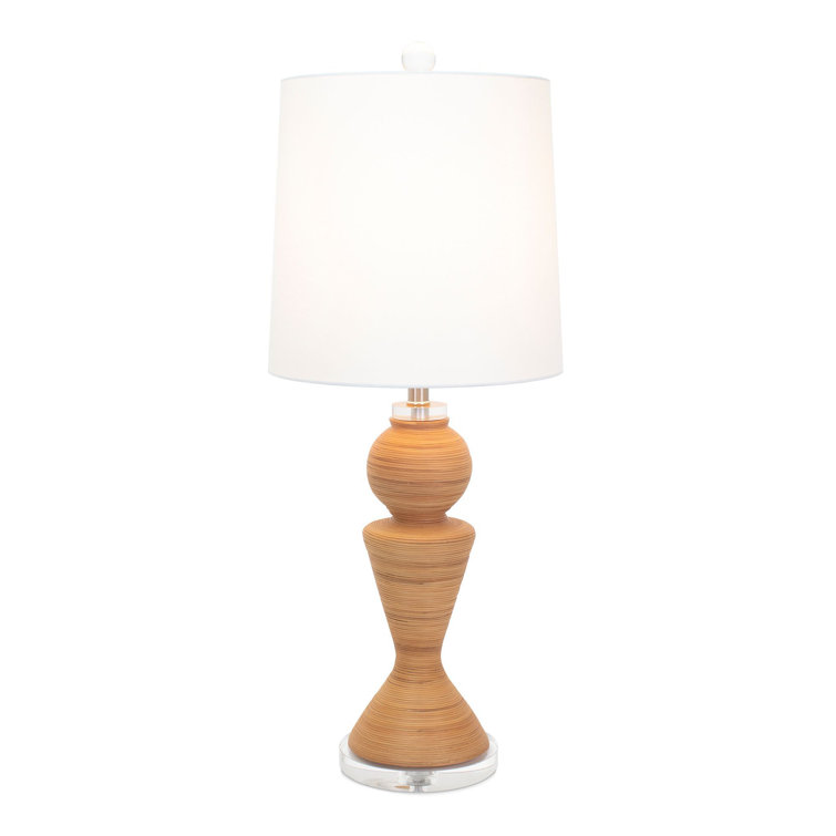 Natural Rattan Table Lamp with White Linen Shade