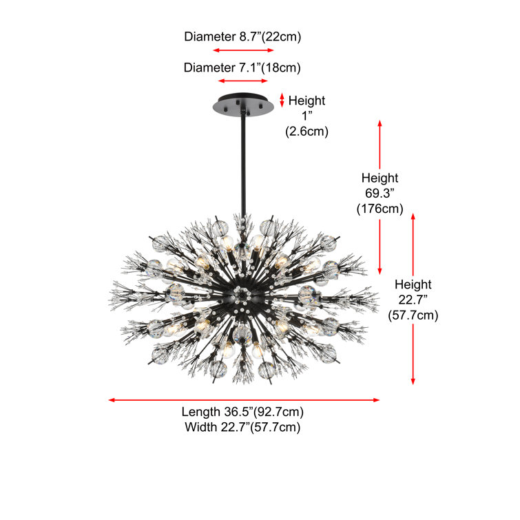 Vera 24-Light Black Crystal Starburst Pendant