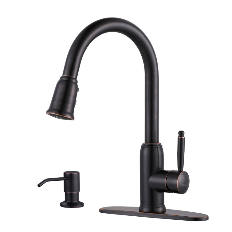 Oil Rubbed Bronze Stainless Steel Pull Down Kitchen Faucet with Soap Dispenser