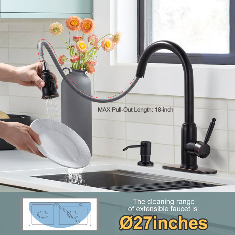 Oil Rubbed Bronze Stainless Steel Pull Down Kitchen Faucet with Soap Dispenser