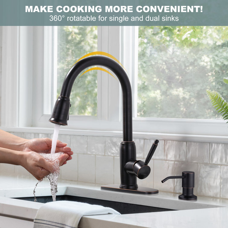 Oil Rubbed Bronze Stainless Steel Pull Down Kitchen Faucet with Soap Dispenser