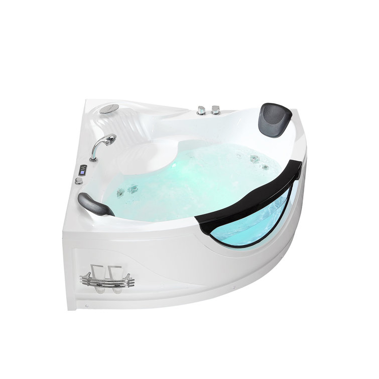 Modern White Acrylic Corner Whirlpool Bathtub with Faucet