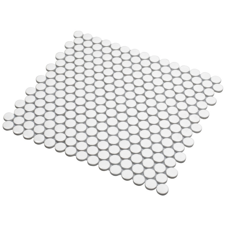 Cotton White Glossy Penny Round Porcelain Mosaic Tile