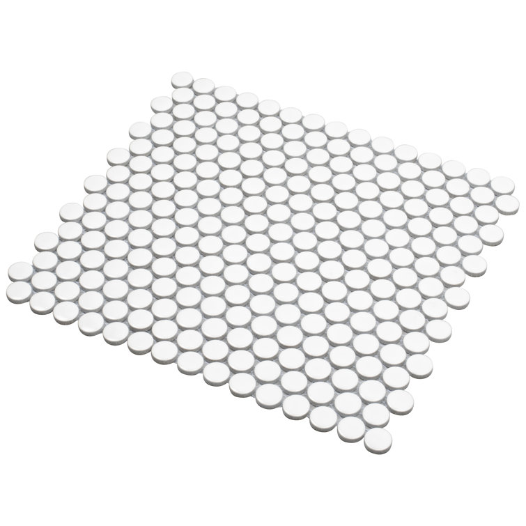 Cotton White Glossy Penny Round Porcelain Mosaic Tile