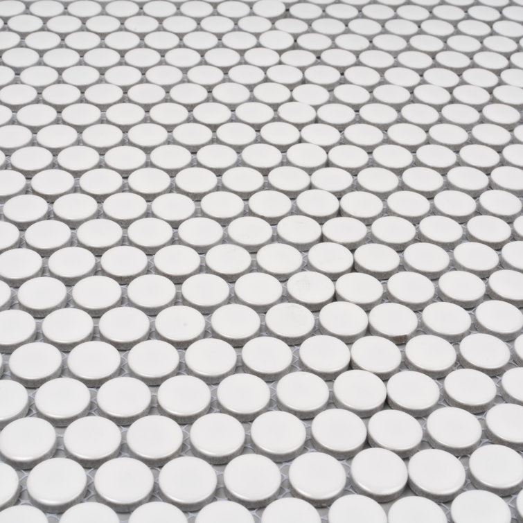 Cotton White Glossy Penny Round Porcelain Mosaic Tile