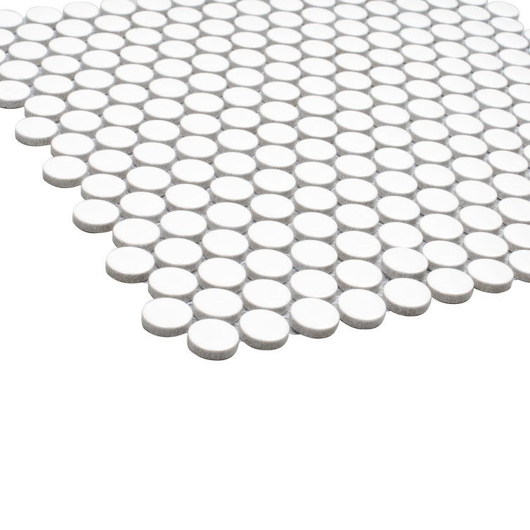 Cotton White Glossy Penny Round Porcelain Mosaic Tile