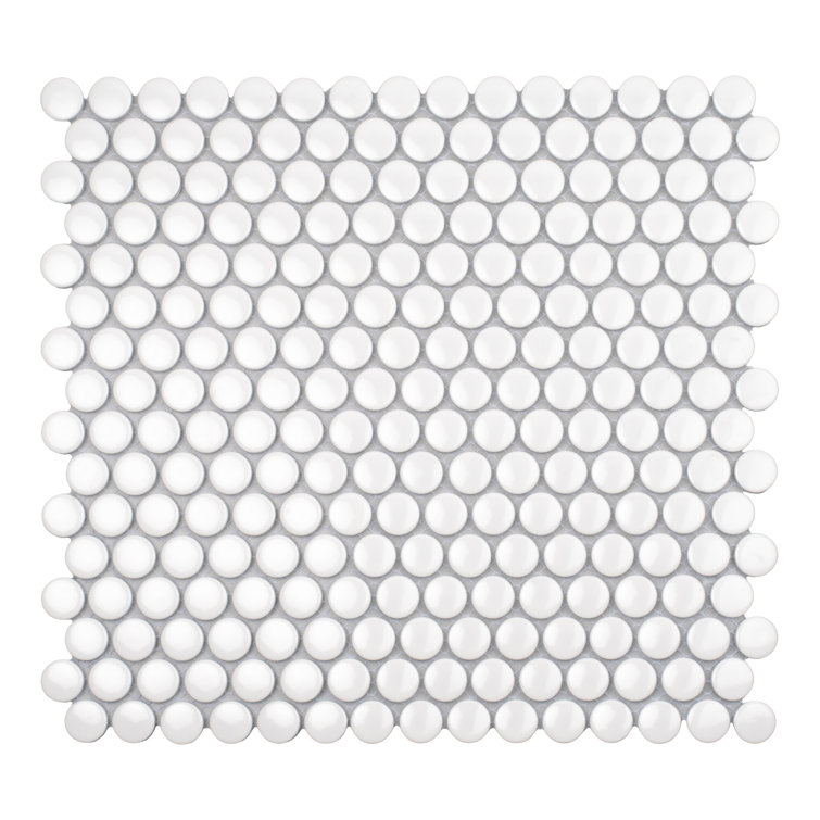 Cotton White Glossy Penny Round Porcelain Mosaic Tile