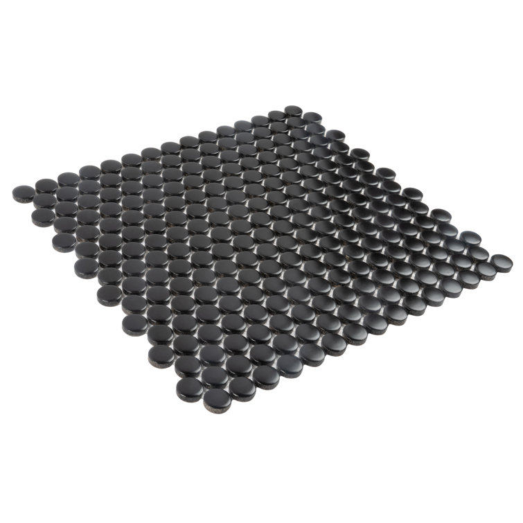 Cirkel 11.46'' x 12.4'' Glossy Black Porcelain Penny Tile Mosaic