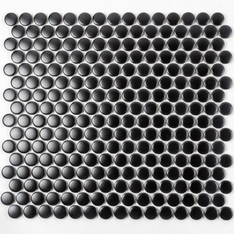Cirkel 11.46'' x 12.4'' Glossy Black Porcelain Penny Tile Mosaic