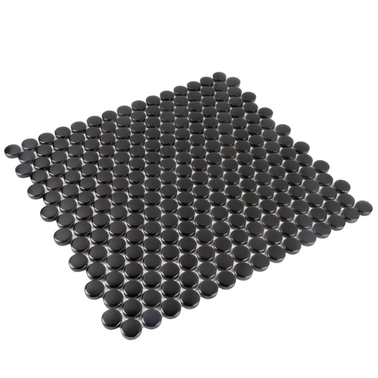 Cirkel 11.46'' x 12.4'' Glossy Black Porcelain Penny Tile Mosaic