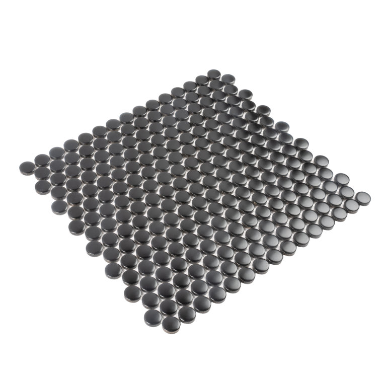 Cirkel 11.46'' x 12.4'' Glossy Black Porcelain Penny Tile Mosaic