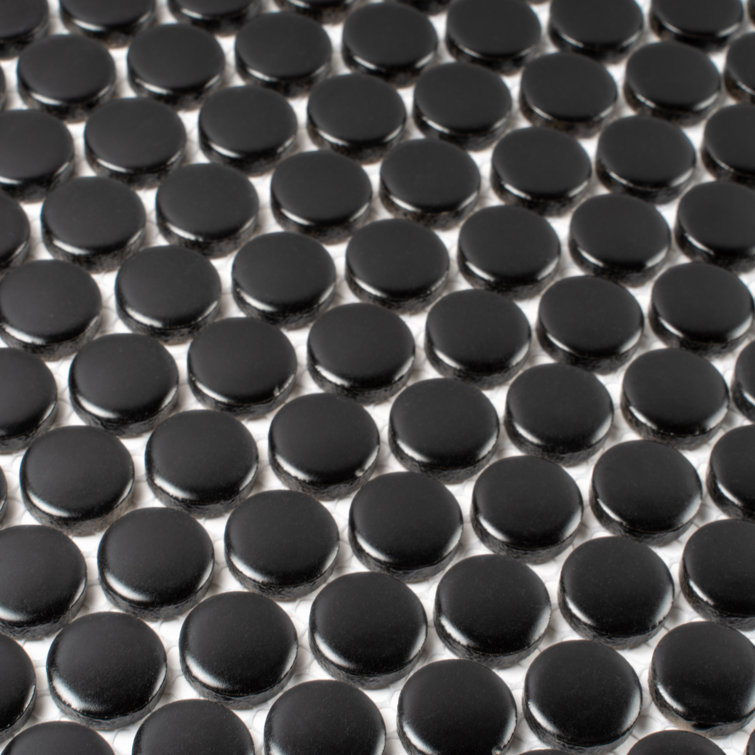 Cirkel 11.46'' x 12.4'' Glossy Black Porcelain Penny Tile Mosaic