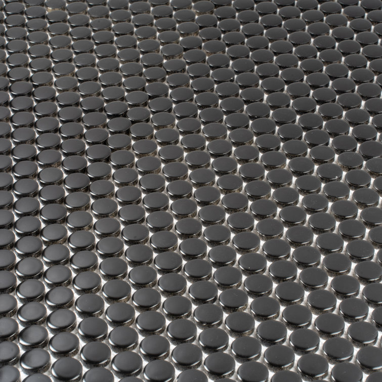 Cirkel 11.46'' x 12.4'' Glossy Black Porcelain Penny Tile Mosaic