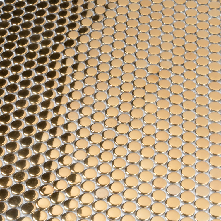 Cirkel Gold Glossy Porcelain Penny Tile Mosaic Sheet