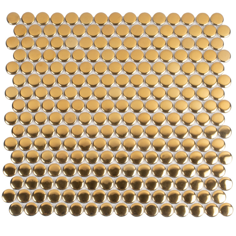 Cirkel Gold Glossy Porcelain Penny Tile Mosaic Sheet