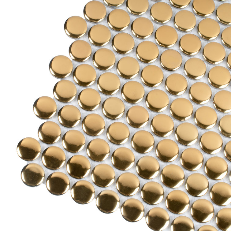 Cirkel Gold Glossy Porcelain Penny Tile Mosaic Sheet