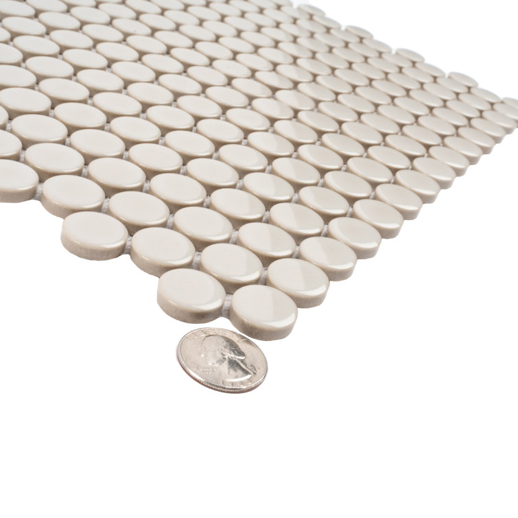 Portland Gray Glossy Porcelain Penny Round Mosaic Tile