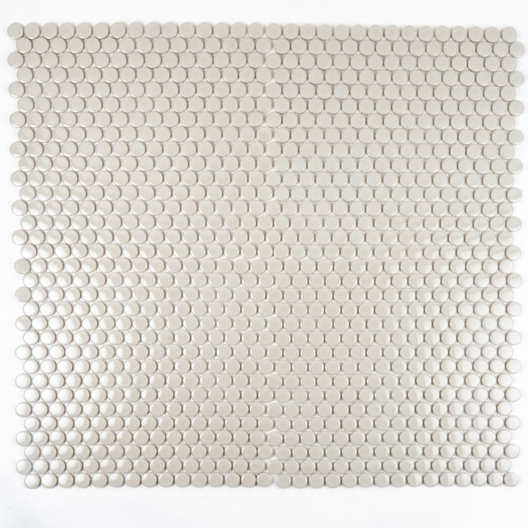 Portland Gray Glossy Porcelain Penny Round Mosaic Tile