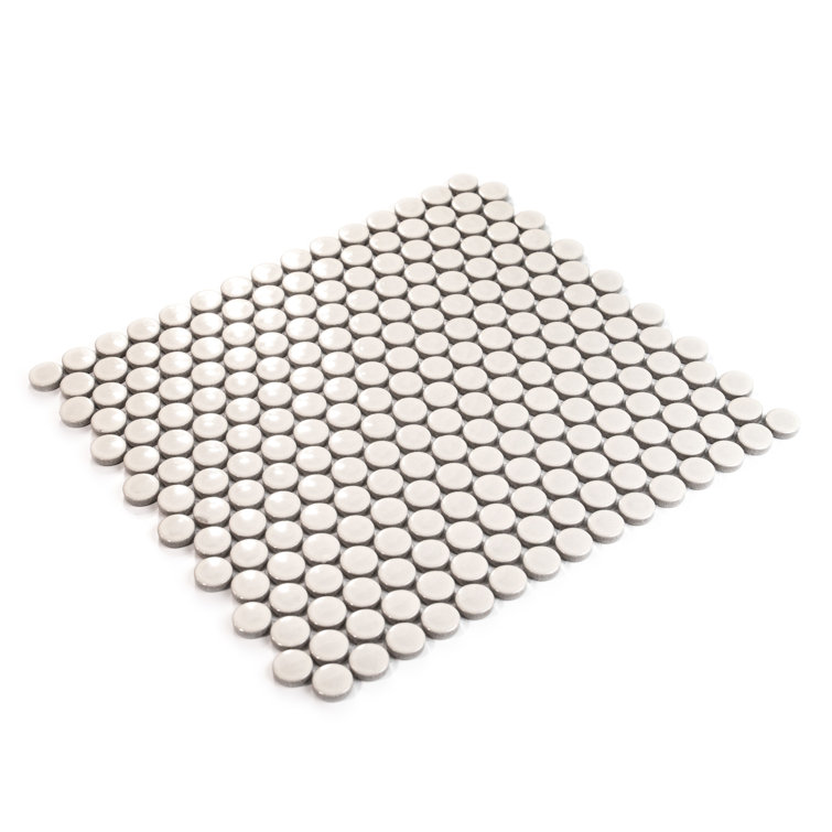 Cirkel Beige Glossy Penny Round Porcelain Mosaic Tile Sheet