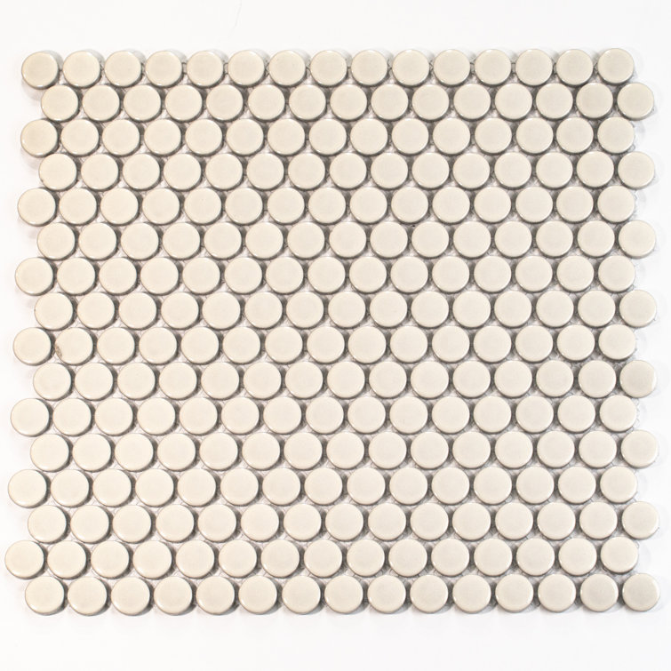 Cirkel Beige Glossy Penny Round Porcelain Mosaic Tile Sheet