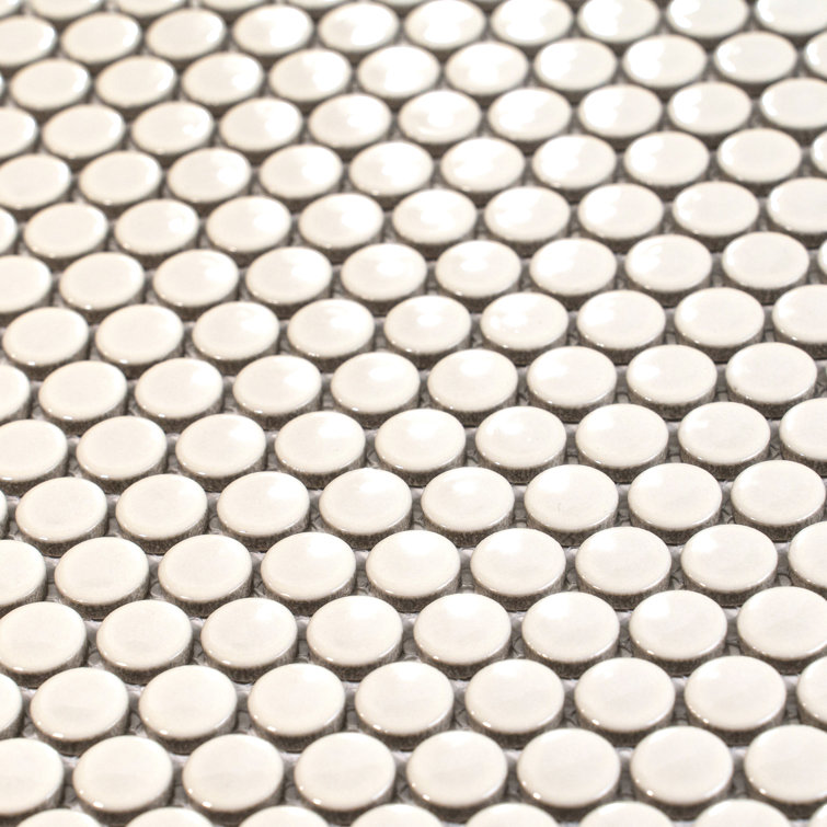 Cirkel Beige Glossy Penny Round Porcelain Mosaic Tile Sheet