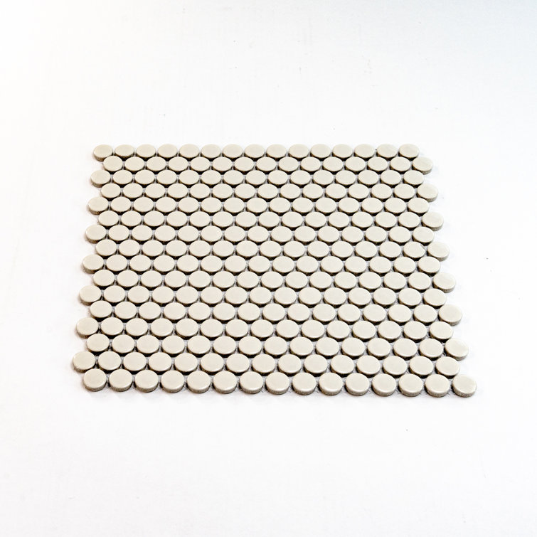 Cirkel Beige Glossy Penny Round Porcelain Mosaic Tile Sheet