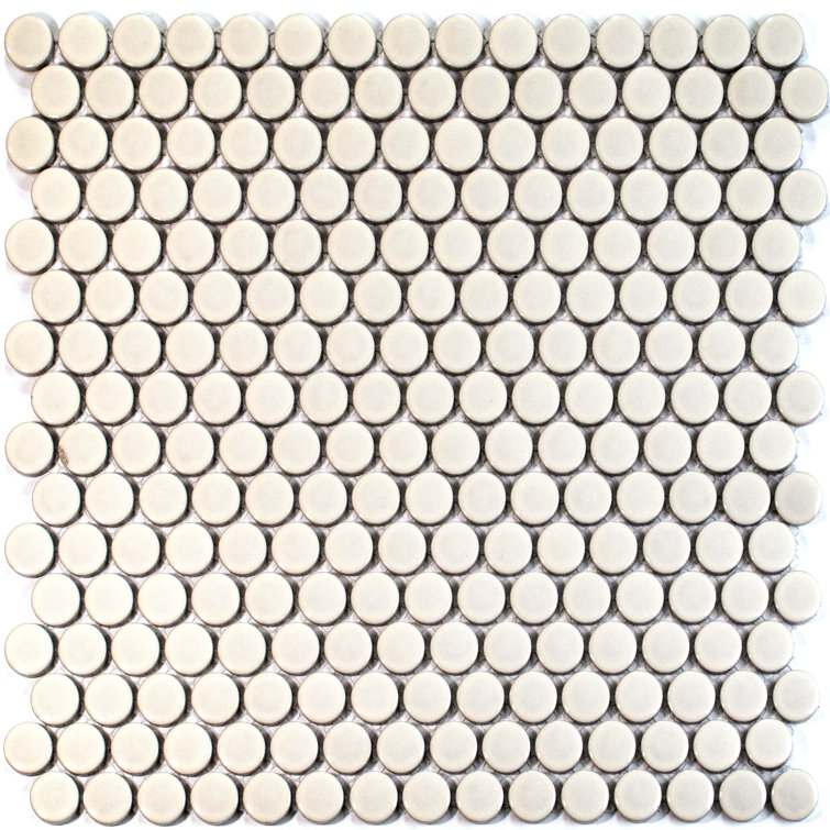 Cirkel Beige Glossy Penny Round Porcelain Mosaic Tile Sheet