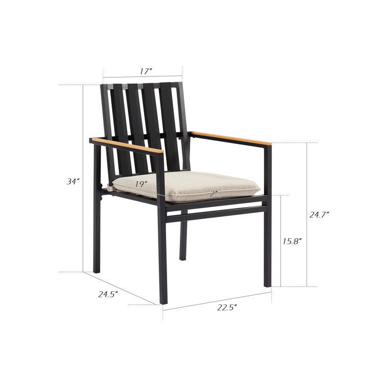 Black Powder Coated Aluminum Outdoor Dining Chairs with Beige Cushions
