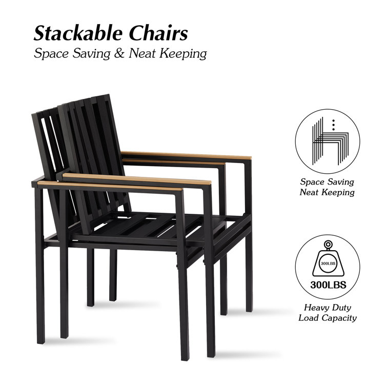 Black Powder Coated Aluminum Outdoor Dining Chairs with Beige Cushions