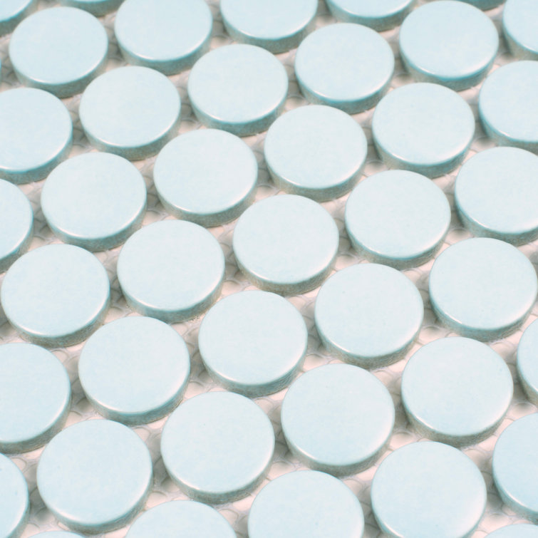 Cirkel Cyan Blue Matte Porcelain Penny Round Mosaic Tile Sheet