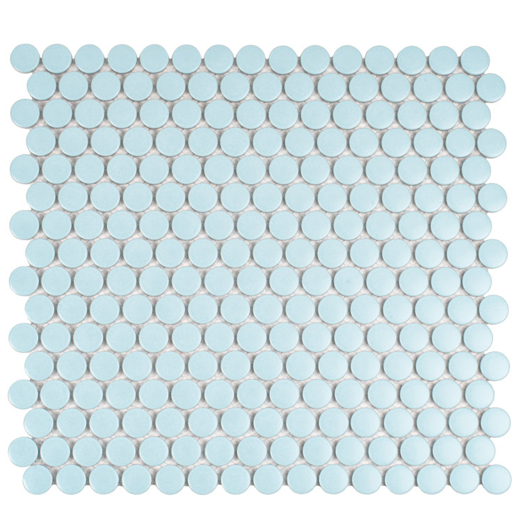 Cirkel Cyan Blue Matte Porcelain Penny Round Mosaic Tile Sheet