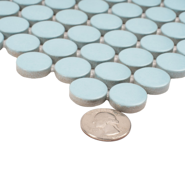 Cirkel Cyan Blue Matte Porcelain Penny Round Mosaic Tile Sheet