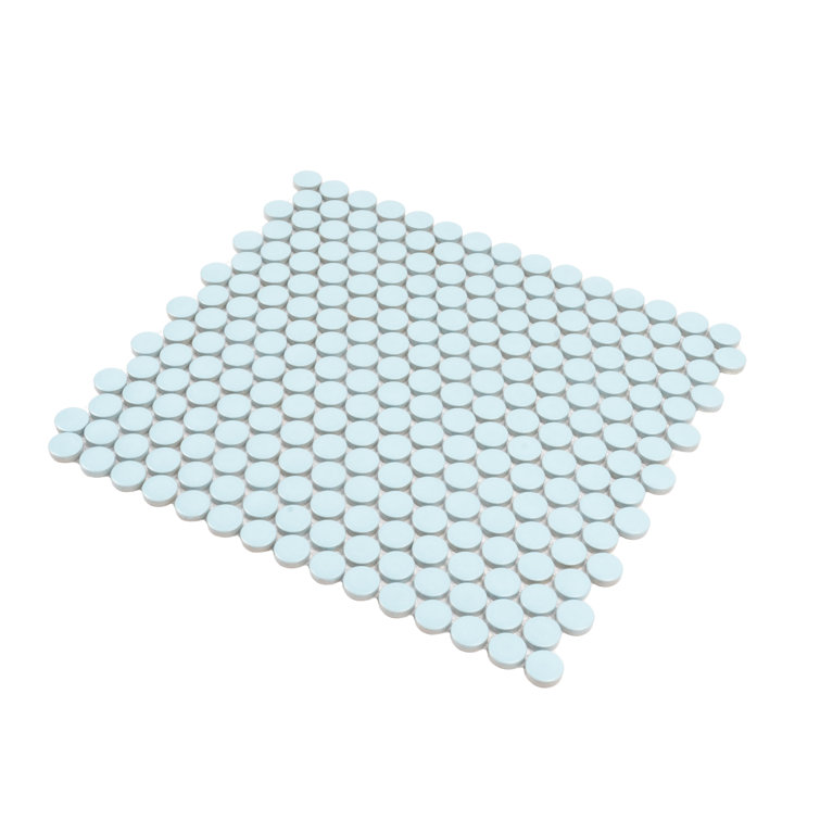 Cirkel Cyan Blue Matte Porcelain Penny Round Mosaic Tile Sheet