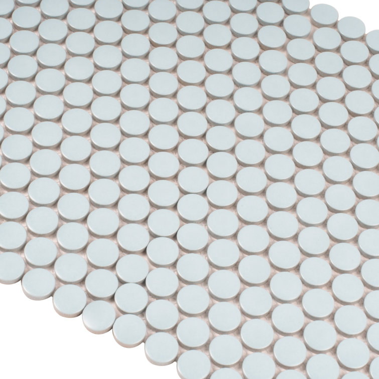 Cirkel Cyan Blue Matte Porcelain Penny Round Mosaic Tile Sheet