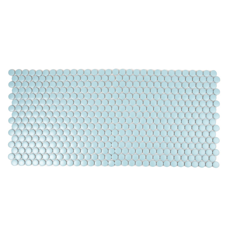 Cirkel Cyan Blue Matte Porcelain Penny Round Mosaic Tile Sheet