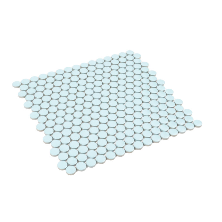 Cirkel Cyan Blue Matte Porcelain Penny Round Mosaic Tile Sheet