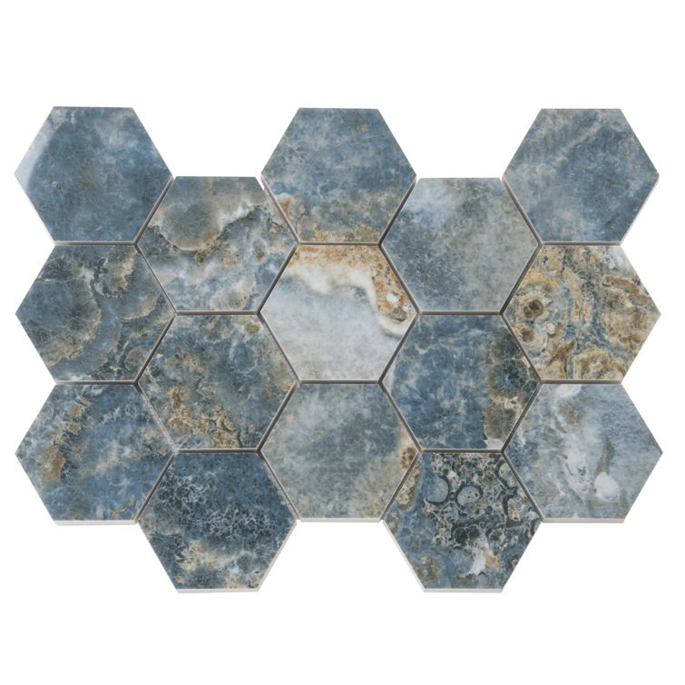 Hale Navy Polished Porcelain Hexagon Mosaic Tile Sheet