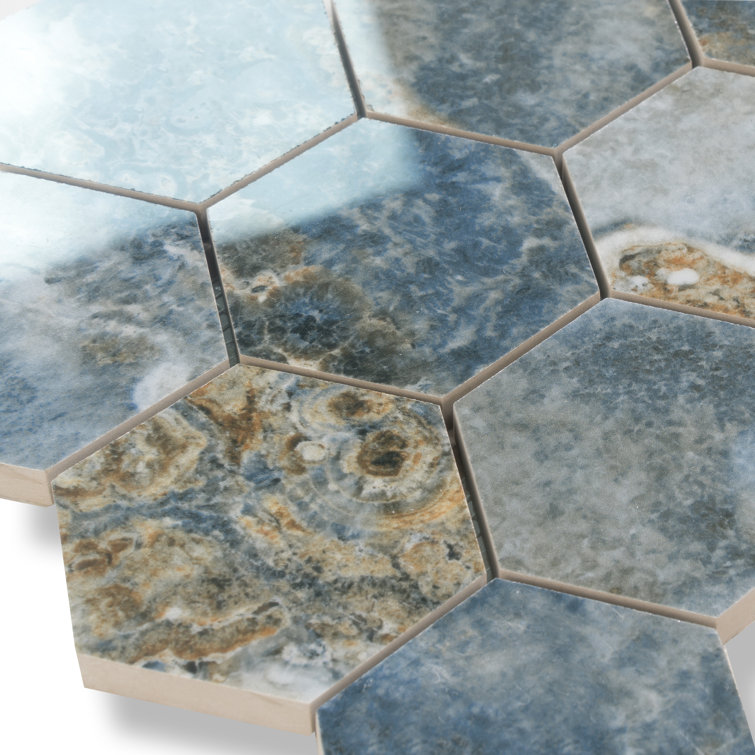 Hale Navy Polished Porcelain Hexagon Mosaic Tile Sheet