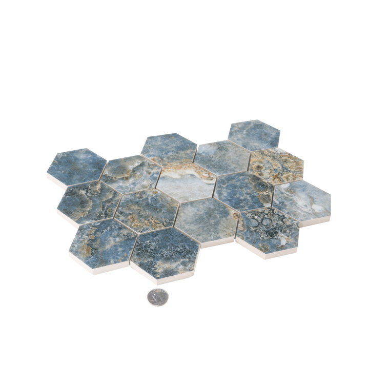 Hale Navy Polished Porcelain Hexagon Mosaic Tile Sheet