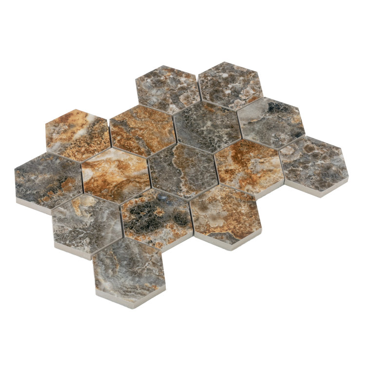 Splendor 8.9'' x 12.8'' Polished Brown Porcelain Hexagon Mosaic Tile