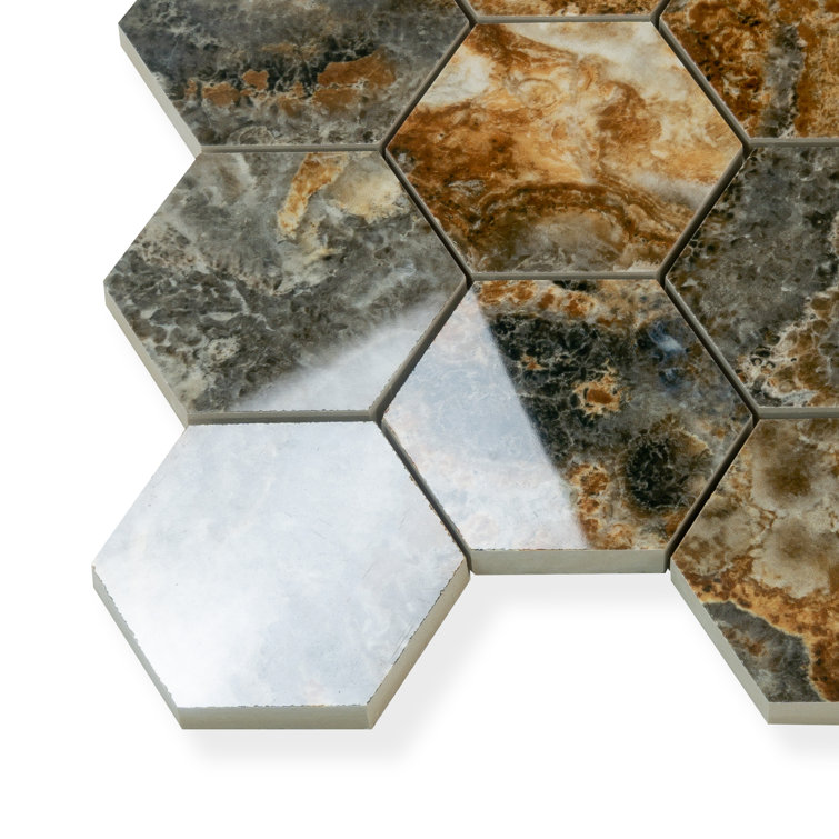 Splendor 8.9'' x 12.8'' Polished Brown Porcelain Hexagon Mosaic Tile